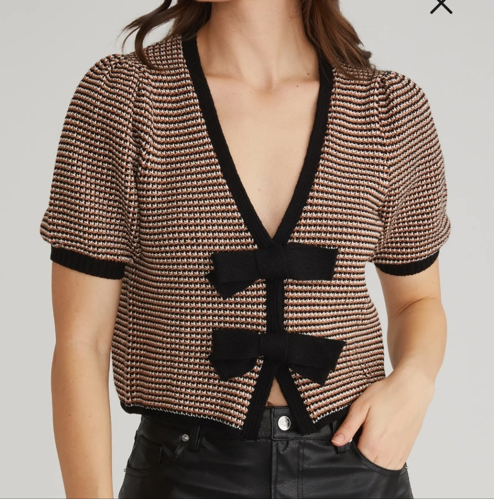 525 America Elaine Black and Brown Bow Cardigan